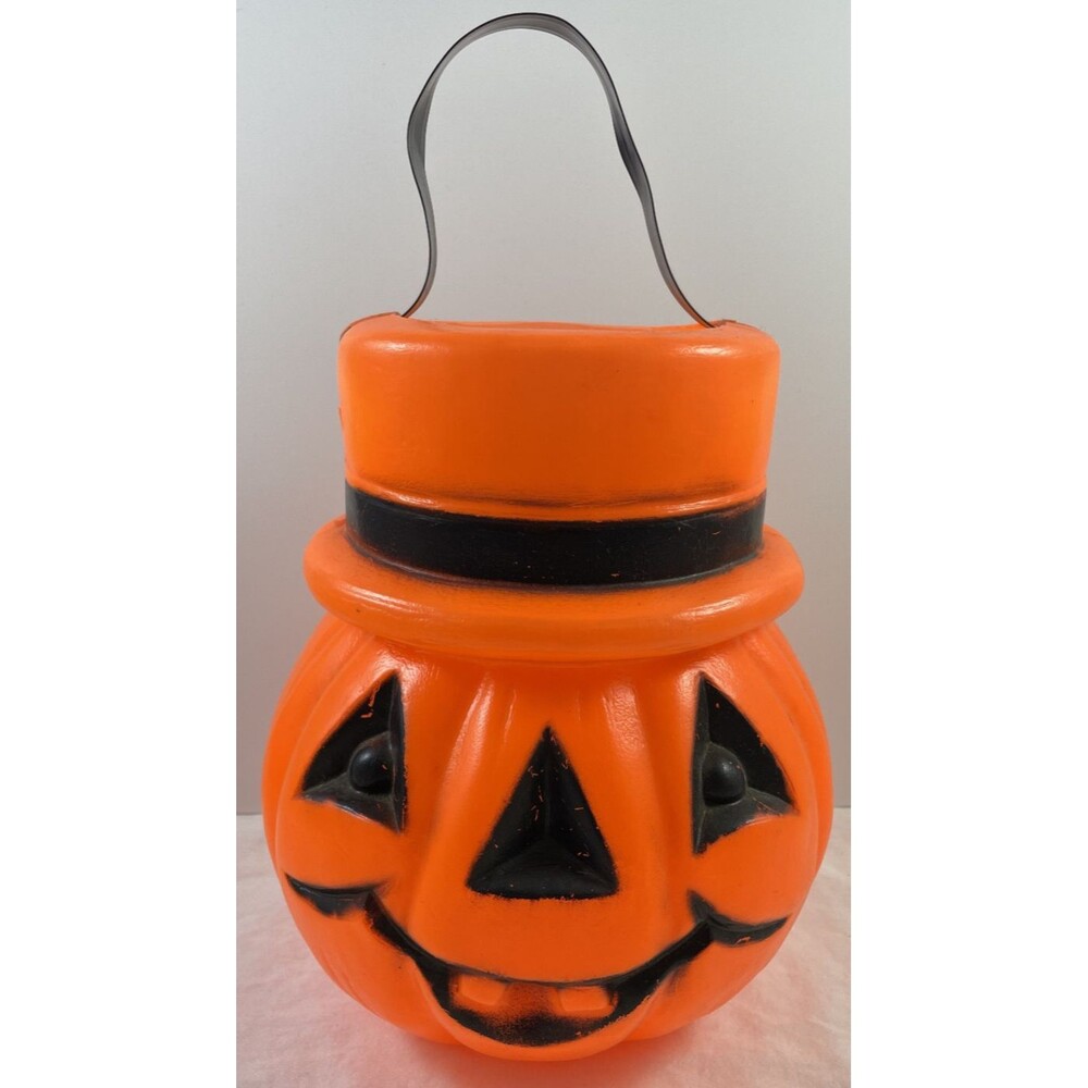 Sad Happy Face Pumpkin Blow Mold Jack O' Lantern Bucket Vintage Halloween